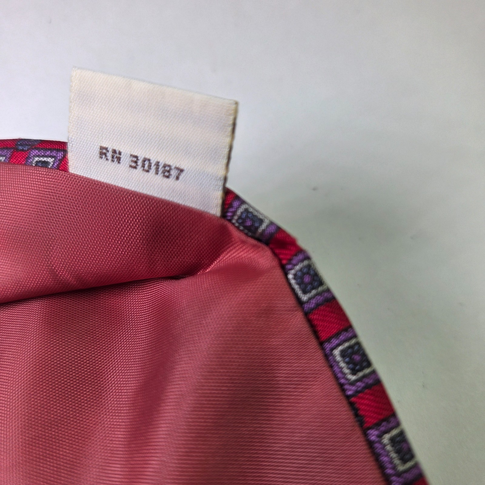 Vintage John Henry Tie Red Geometric Diamond Pattern 100% Silk Made in USA 3.75" Item image 7