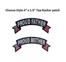 Choose Style Proud Father Mother American Flag 4&quot; x 1.5&quot; iron on patch (K3) - £4.68 GBP