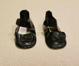 Vintage Black Snap Closure Doll&#39;s Dress Shoes w/ Bow - £16.03 GBP