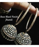 Bollywood CZ Jewelry Indian Hoop Earrings Gold Plated Rose Black Finish ... - £75.05 GBP