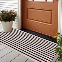 Black And White Striped Outdoor Rug Runner, 24&quot; X 51&quot;, Leevan Layering Doormat - £28.39 GBP