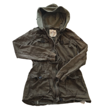 Hollister Woman&#39;s SZ Medium Olive Green Field Coat Front Button Hooded J... - $19.34