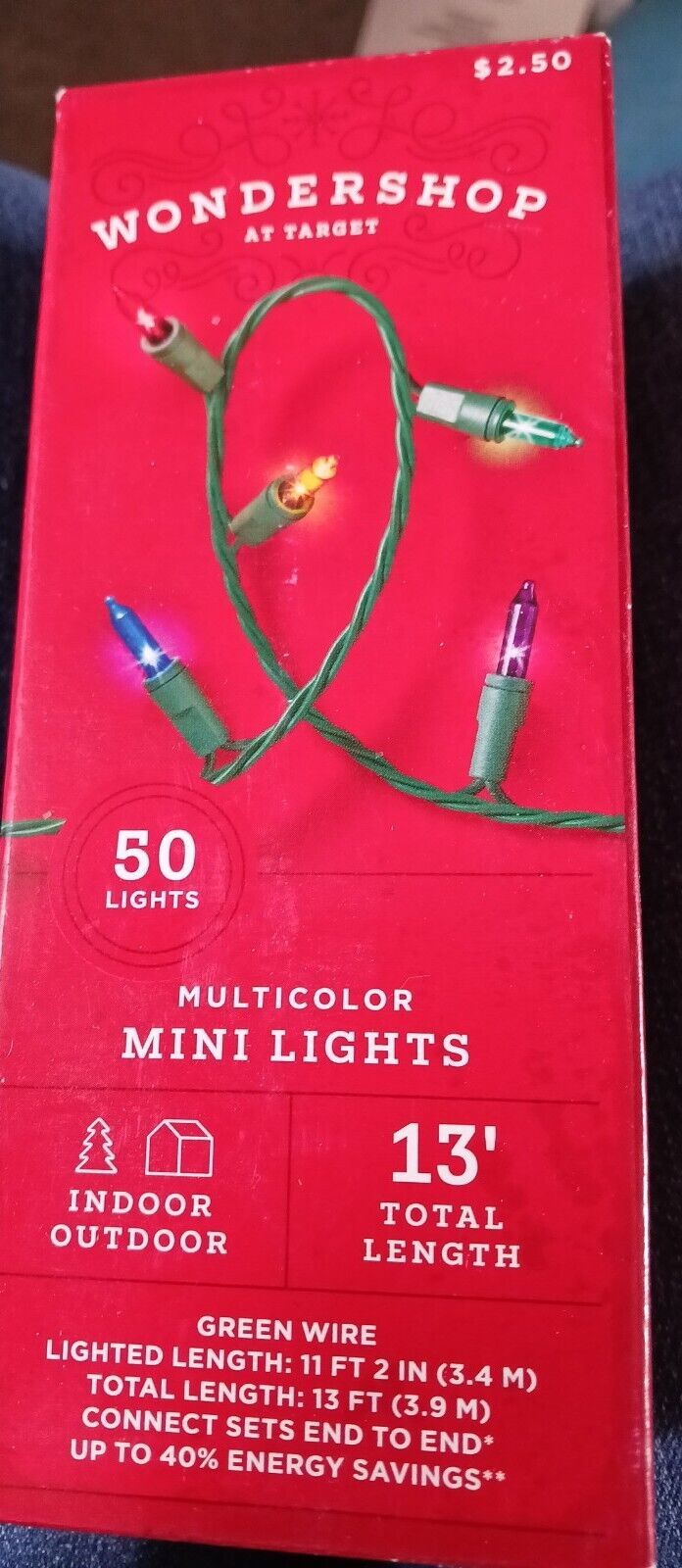  50ct Mini Multicolored String Lights Green Wire 11’2ft 40% Energy Savings - $3.47