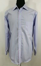 Alan Flusser Mens 16&quot; Neck Dress Business Casual Long Sleeve Shirt Blue Pink - £13.98 GBP