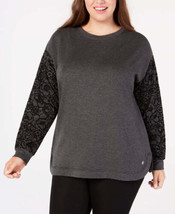 Ideology Womens Plus Size Flocked Sleeve Top Color Charcoal Heather Size 2X - £45.85 GBP