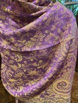 Vintage Style Purple and Gold Knit Brocade Paisley Pashmina Scarf Wrap - £31.68 GBP