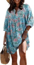 Miduo Women&#39;s V-Neck Half Sleeve Bohemian Floral Print Tunic / Dress - S... - $17.43