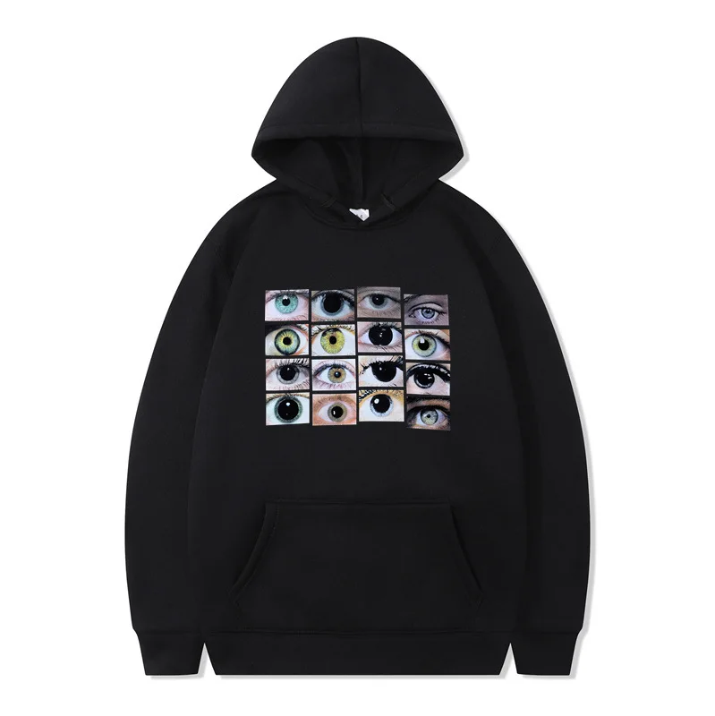 Hip Hop Streetwear Hooded Sweatshirt Eyes Print Y2k Clothes Harajuku Pul... - $94.95