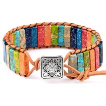 Yle multicolor natural gem leather tibetan gypsy beaded adjustable bracelet for men and thumb200