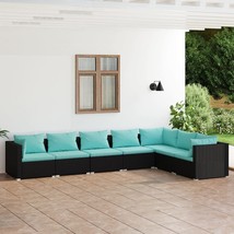 7 Piece Patio Lounge Set with Cushions Poly Rattan Black - $989.49