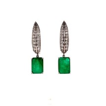Diamond Emerald Earrings 4.74 TCW 14k White Gold Certified $7,250 018693 - £2,357.62 GBP