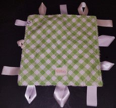 east & El Security Tags Blanket Lovey Green White Gingham Plaid Sherpa Lined - $10.84