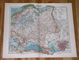 1908 Antique Map Russia Empire Poland Ukraine Lithuania Finland Belarus Estonia - $33.21