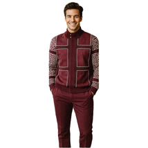 Men's Fancy European Sweater Jacket By Silversilk Fashionable 11012 Wine image 7