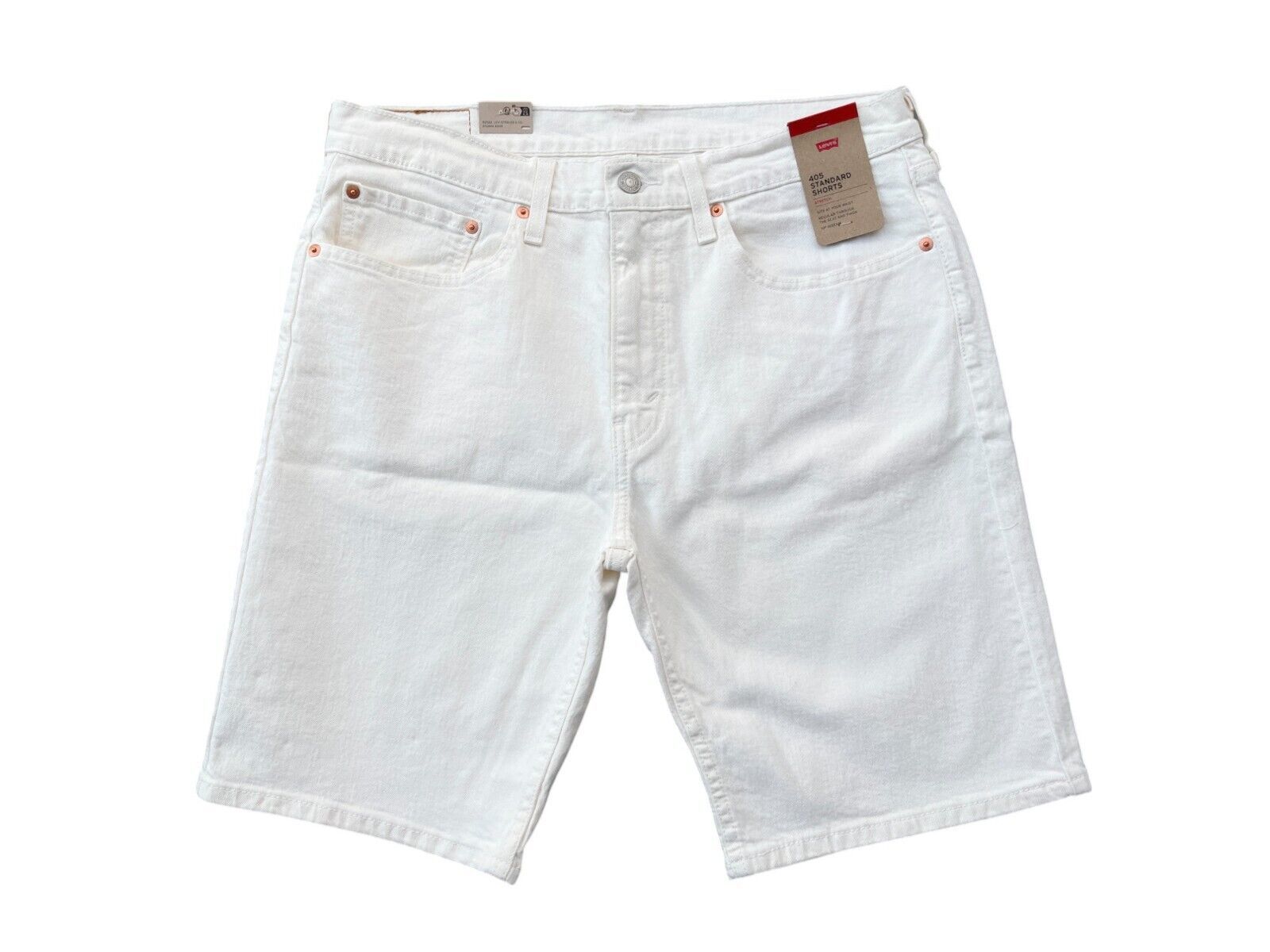 Levis Red Tab 405 Mens Off-White 10&quot; Stretch Denim Jean Shorts - $36.10