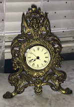 Antique Cast Iron Victorian Shelf Mantle Clock Ornate Cherub Battery Op.... - £71.74 GBP