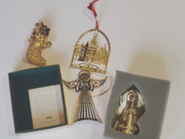 4 Gold Plated Christmas Ornaments Hallmark, Biltmore Estate, Danbury Mint, Reed - £30.50 GBP