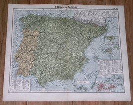 1905 Original Antique Map Of Spain Portugal Madrid Lisbon Balearic Canary Island - £17.11 GBP