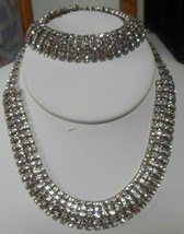 Vintage Signed KRAMER OF NEW YORK 5-Row Clear Rhinestone Necklace &amp; Bracelet Set - £135.45 GBP