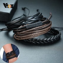 Vnox 4 pieces/ Set Leather Bracelets for Men Braided Rope Wristband Vintage Holi - £9.11 GBP