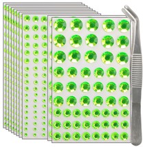 Green Face Jewels Gems Stick On 10 Sheets 7 Sizes 1410 Particles Self Ad... - $19.66