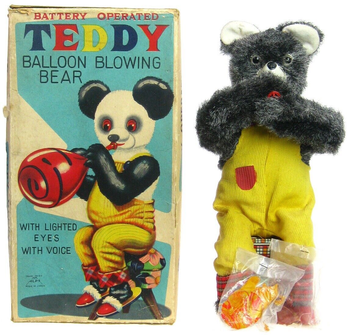 Vintage 1950's Alps Teddy Balloon Blowing Bear w/Insert Balloons & Box Works EX - $299.99
