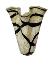 Large Vtg Krosno Jozefina Handblown Brown Marble Ruffled Art Glass 12&quot; Vase - $75.00