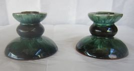 Vintage 2 Blue Mountain Pottery BMP Green Drip Candle Stick Holders - £12.56 GBP