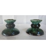 Vintage 2 Blue Mountain Pottery BMP Green Drip Candle Stick Holders - £12.58 GBP