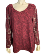 Talbots Woman Burgundy &amp; Black Daisy Print 3/4 Sleeve Top Sz 2X - €24,28 EUR