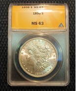 1898 Morgan Silver Dollar $1 Certified MS63 by ANACS Choice Brilliant UNC - $138.66