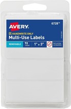 Avery Multi-Use Removable Labels, 1&quot; x 3&quot;, White, Non-Printable, 72 Blan... - €7,71 EUR
