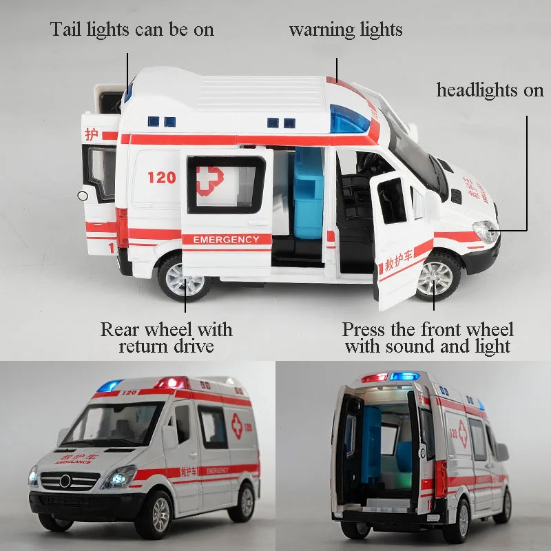Play 1:32 simulation ambulance model alloy pull back sound and light die-casting - £34.32 GBP