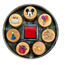 Disney Rubber Stamps Ink Pad 8 Piece Happy Birthday Theme Vintage New Old Stock - £7.20 GBP