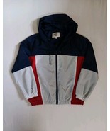 Mens L Windbreaker Jacket Full Zip Hooded Navy Red White Outer Edge Colo... - $500.22 MXN