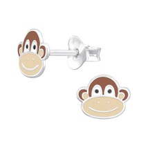 Monkey 925 Silver Stud Earrings for Kids - £11.01 GBP