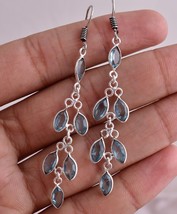 Handmade 925 Silver Blue Topaz Marquise Shape silver/Gold/Rose Plated Earrings - £23.64 GBP+