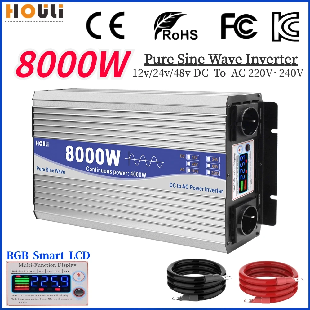 Pure Sine Wave 5000W 6000W 8000W Power Inverter DC 12v 24v 48v To AC 220v 230v - £238.53 GBP+