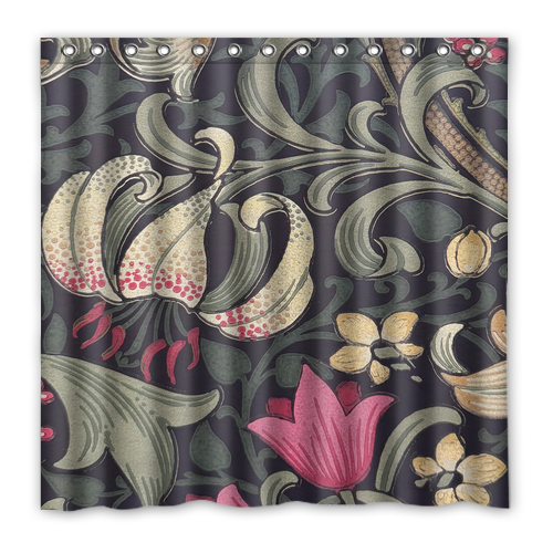 Golden Lily Charcoal &amp; Olive William Morris Waterproof Polyester Shower ... - $33.00+