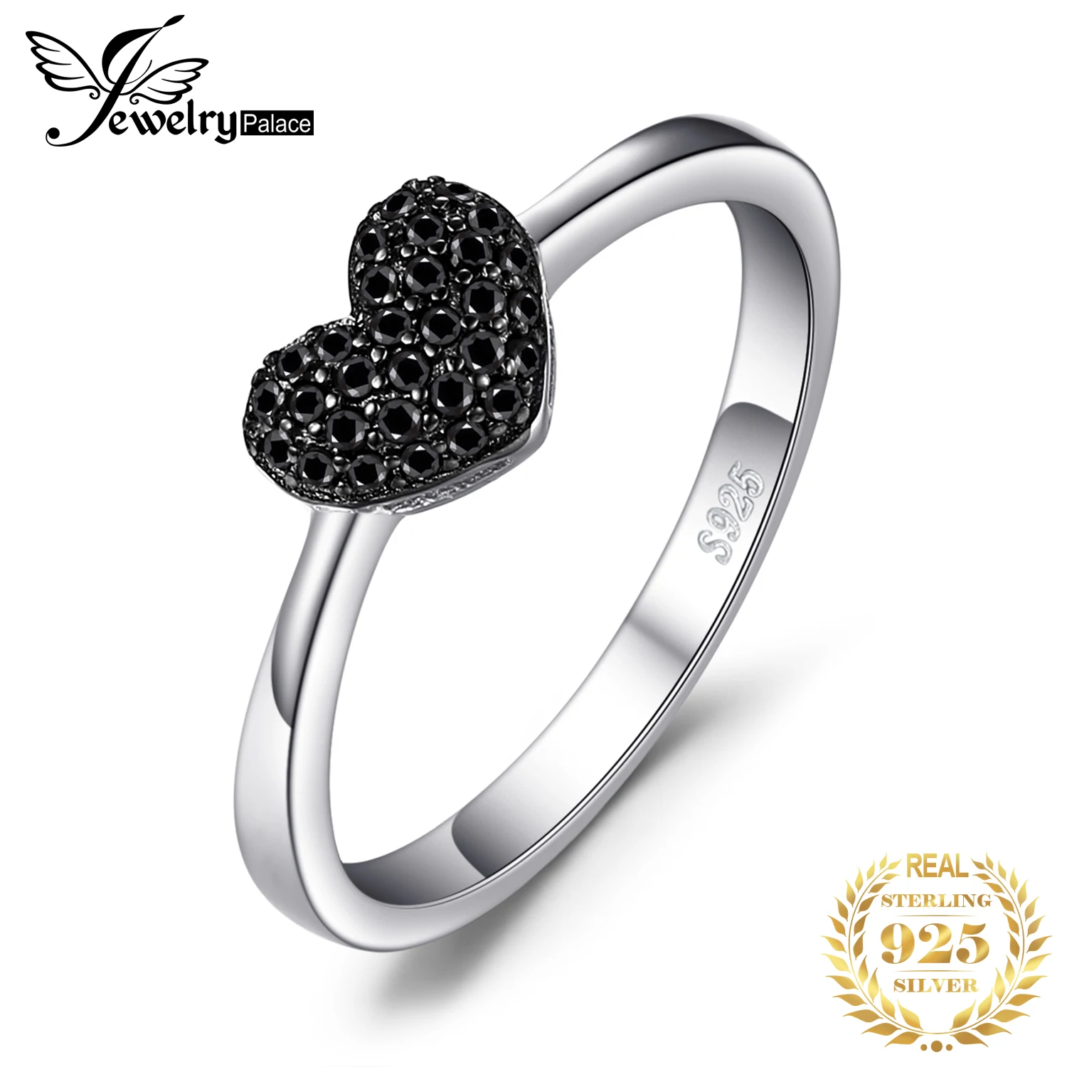 Heart Love Ring 925 Sterling Silver Ring Girl Cute Natural Black Spinel Promise  - £16.91 GBP