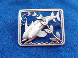 Vintage 925 Sterling Silver George Jensen Swimming Dolphins Brooch Pin F... - $3,726.75 MXN