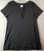 J.CREW T Shirt Top Womens Size Large Black Knit 100% Cotton Short Sleeve V Neck - £7.78 GBP