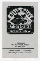 Bullwinkle&#39;s Saloon &amp; Eatery Menu Madison Avenue West Yellowstone Montana - £14.12 GBP
