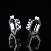 Punk Rock Silver Huggie Hoop Earrings Unique Jewelry Surgical Steel Gift For Men - £6.96 GBP