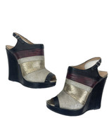 dries van noten leather Peep Toe Stripe Wedge heels Size 37 - $79.19