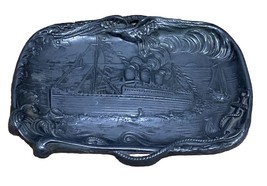 Antique Pewter Steamship Embossed Decorative Ashtray - 6x4” - $16.82