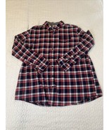 LL Bean Slightly Fitted Shirt 2XL Tall Flannel Red Blue Plaid Button Down - $39.66 CAD