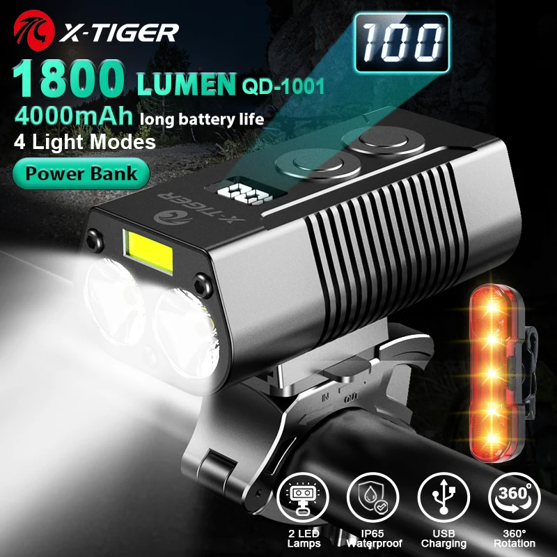 Sporting X-Tiger Bike Light Headlight Bicycle Lamp With Power Bank Rechargeable  - £41.56 GBP