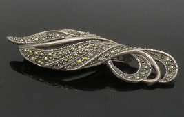 925 Sterling Silver - Vintage Sparkling Marcasite Swirl Brooch Pin - BP5160 - £38.56 GBP