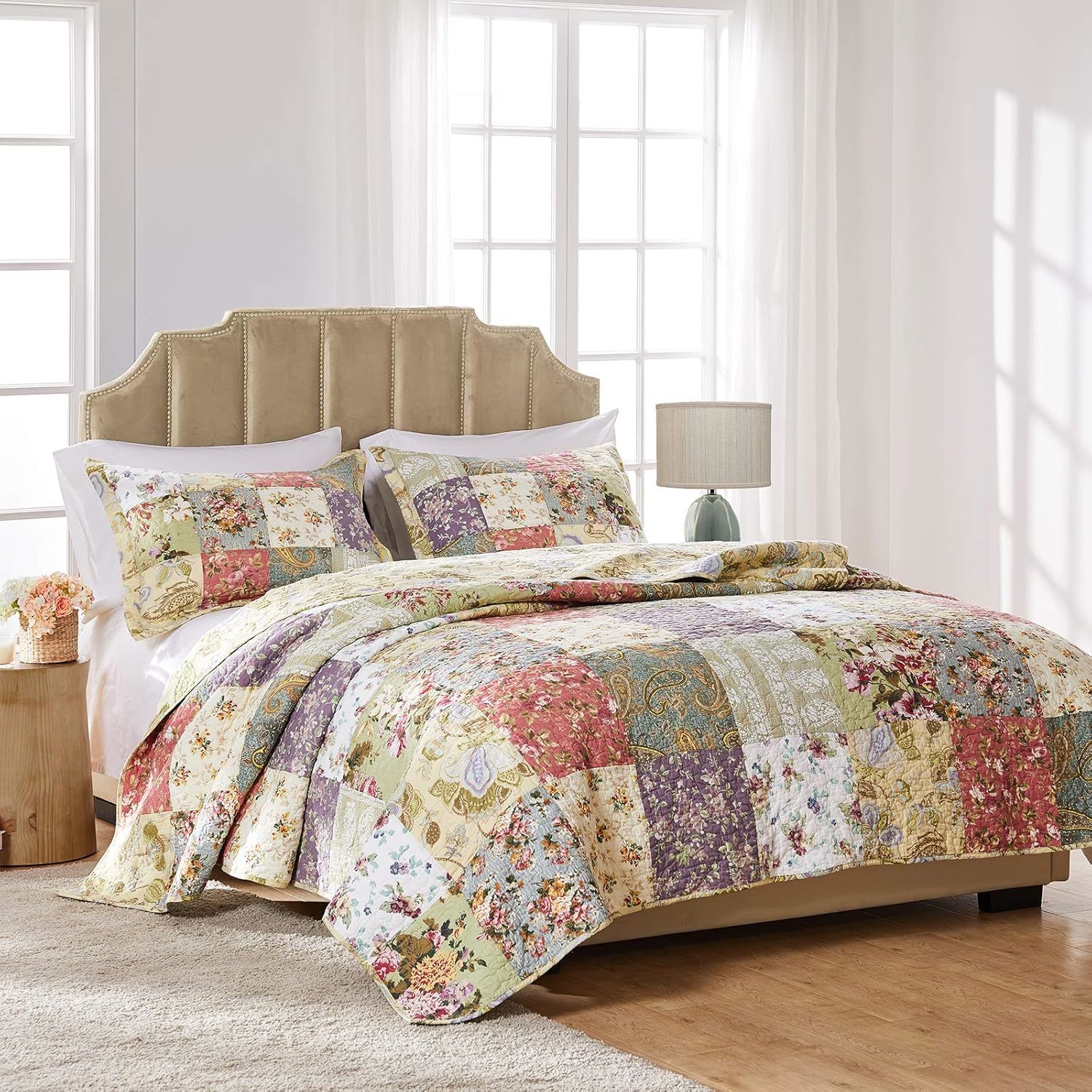 Blooming Prairie Cotton Patchwork Quilt Set, 2-Piece Twin/Twin, Greenlan... - $78.94